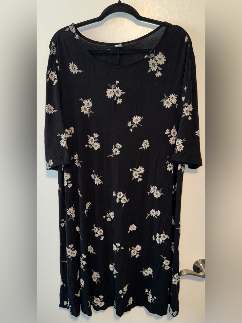 Old Navy Black Short Sleeve Dress with White Floral Print
